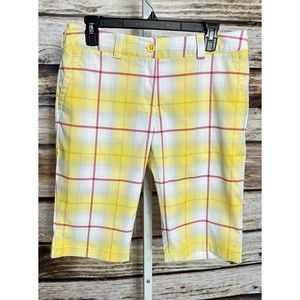 Nike Golf Bermuda Shorts Womens 8 Tour Performance Dri Fit Yellow Plaid